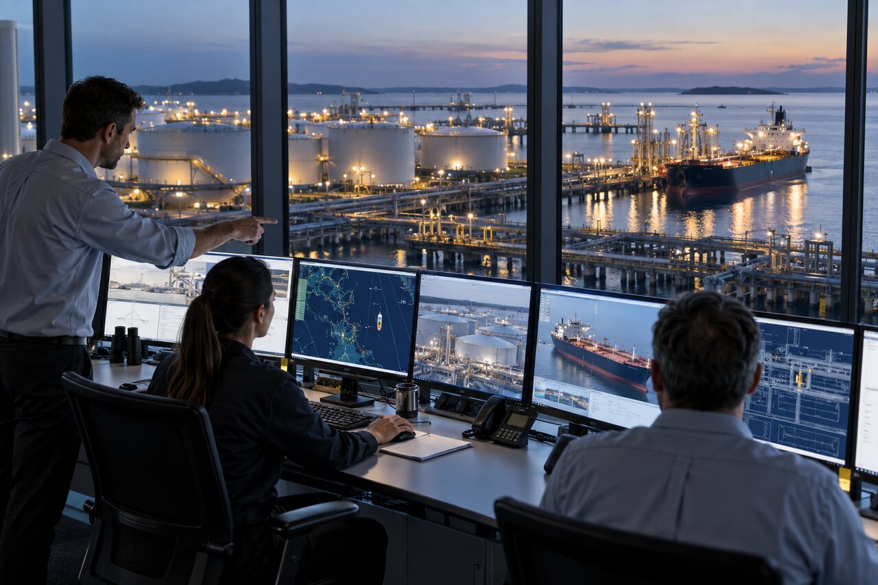 Terminal operations team coordinating marine petroleum logistics