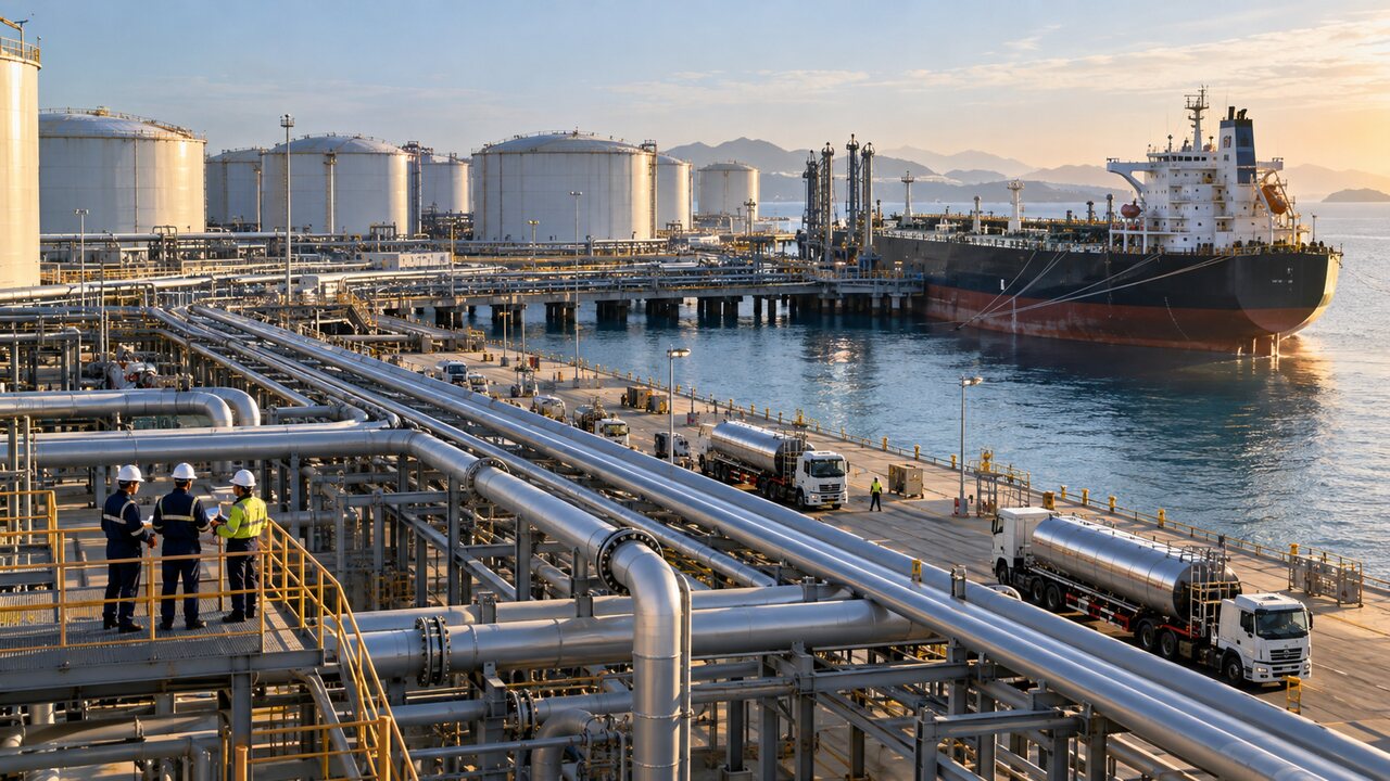 Petroleum terminal logistics, storage tanks, pipelines and tanker