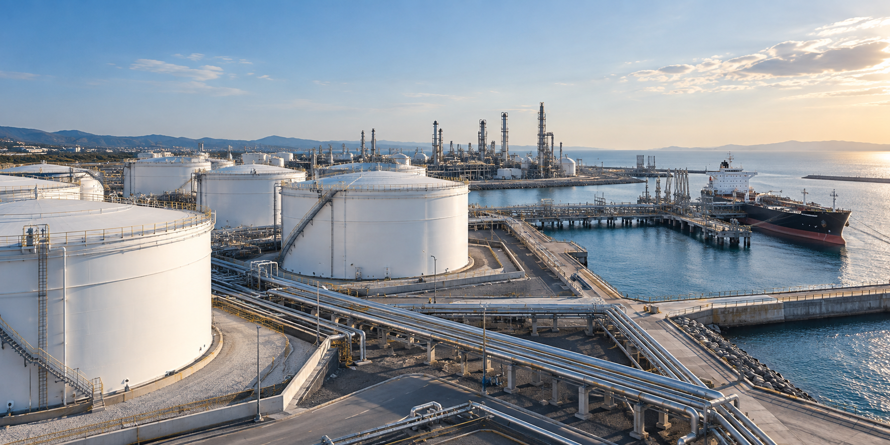 Petroleum storage terminal, pipelines and tanker berth